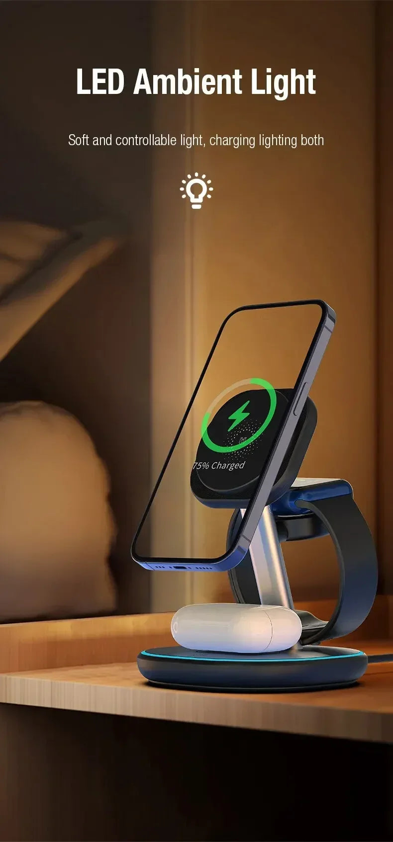 Soporte de cargador inalámbrico magnético 3 en 1 para Magsafe iPhone 16 15 14 13 Pro Max Apple Watch 9 8 AirPods Pro estación de carga rápida