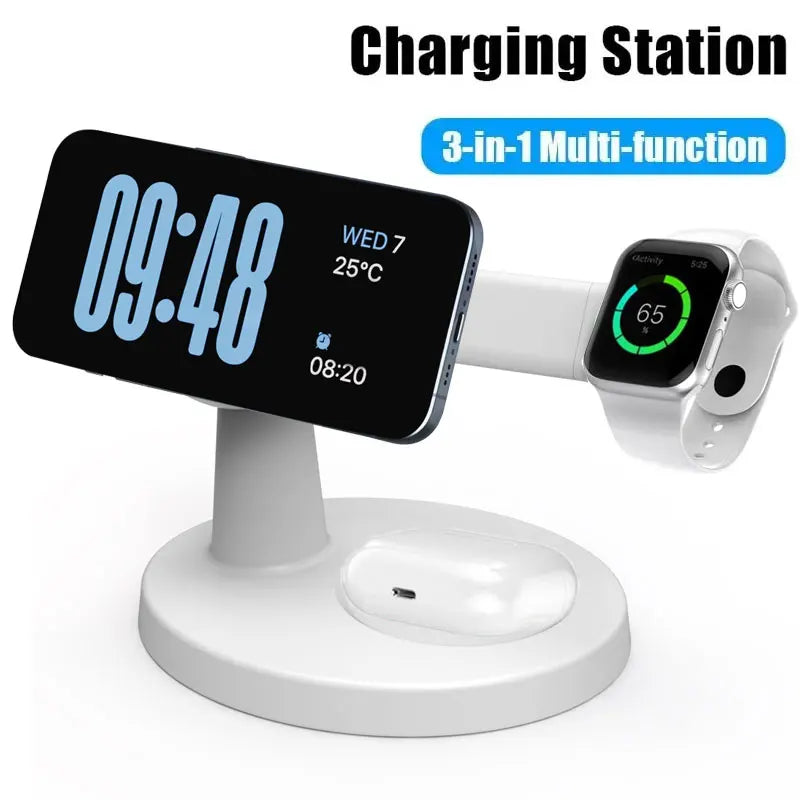 Soporte de cargador inalámbrico magnético 3 en 1 para Magsafe iPhone 16 15 14 13 Pro Max Apple Watch 9 8 AirPods Pro estación de carga rápida