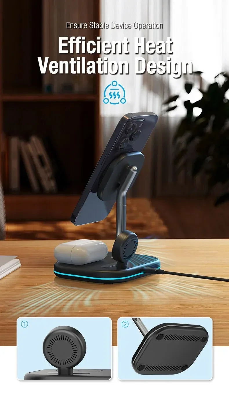 Soporte de cargador inalámbrico magnético 3 en 1 para Magsafe iPhone 16 15 14 13 Pro Max Apple Watch 9 8 AirPods Pro estación de carga rápida