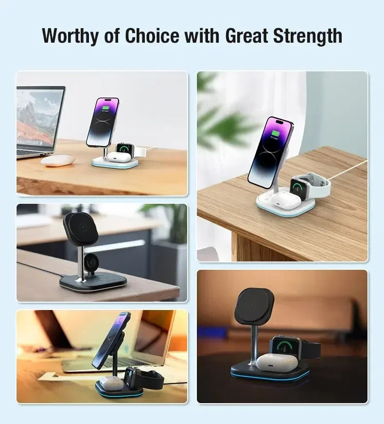 Soporte de cargador inalámbrico magnético 3 en 1 para Magsafe iPhone 16 15 14 13 Pro Max Apple Watch 9 8 AirPods Pro estación de carga rápida