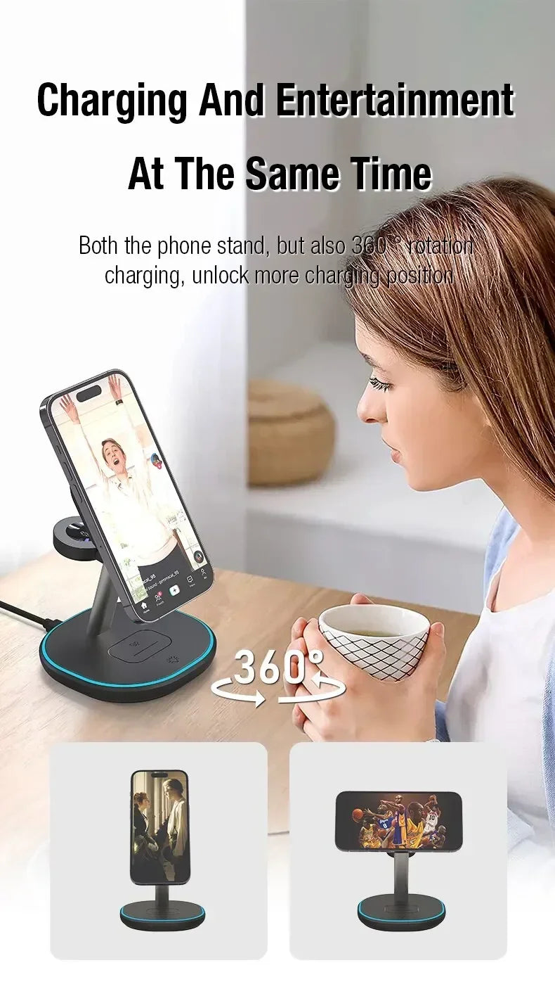 Soporte de cargador inalámbrico magnético 3 en 1 para Magsafe iPhone 16 15 14 13 Pro Max Apple Watch 9 8 AirPods Pro estación de carga rápida