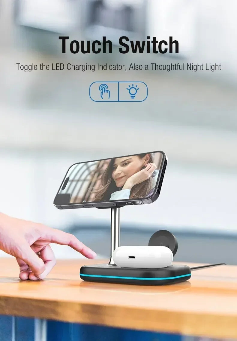 Soporte de cargador inalámbrico magnético 3 en 1 para Magsafe iPhone 16 15 14 13 Pro Max Apple Watch 9 8 AirPods Pro estación de carga rápida