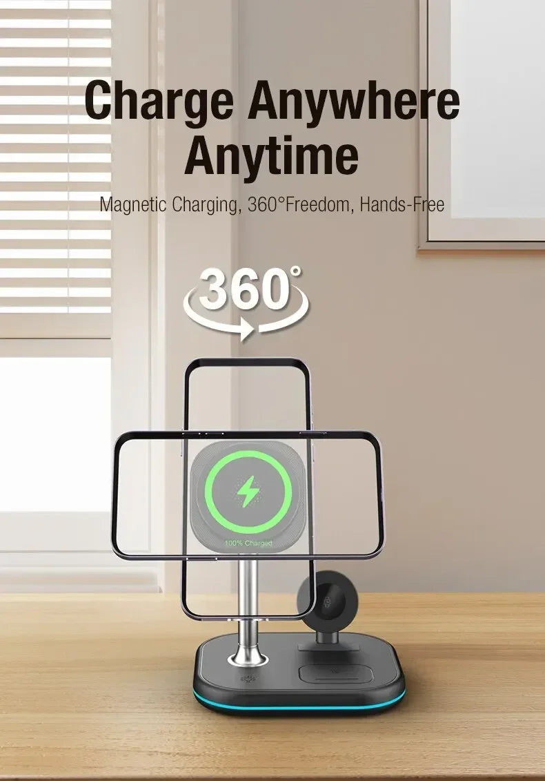 Soporte de cargador inalámbrico magnético 3 en 1 para Magsafe iPhone 16 15 14 13 Pro Max Apple Watch 9 8 AirPods Pro estación de carga rápida