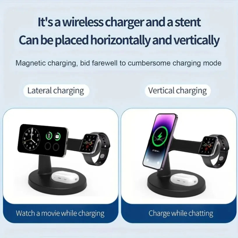 Soporte de cargador inalámbrico magnético 3 en 1 para Magsafe iPhone 12 13 14 15 16 Pro Max iWatch 10 9 8 AirPods Pro Estación de carga rápida