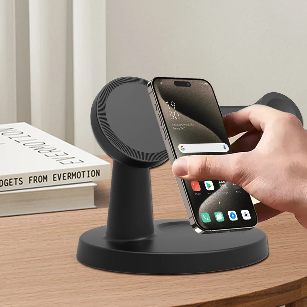 Soporte de cargador inalámbrico magnético 3 en 1 para Magsafe iPhone 16 15 14 13 Pro Max Apple Watch 9 8 AirPods Pro estación de carga rápida